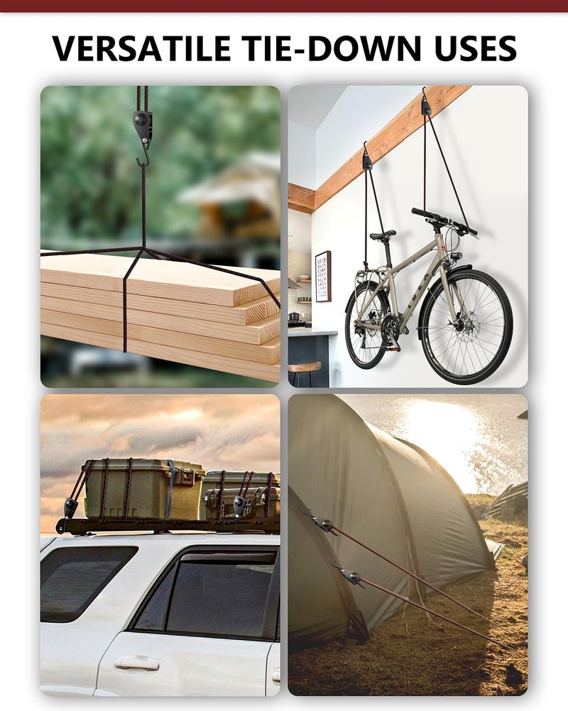 VIPARSPECTRA Ratchet Tie Down Straps  1/4"" Adjustable Rope Hangers [2 Pack  12FT  150 lbs/Pack]  Heavy Duty Kayak Pulley System with Hooks for Garage Cargo Trucks Tents Grow Lights Various Lashing - Image 3